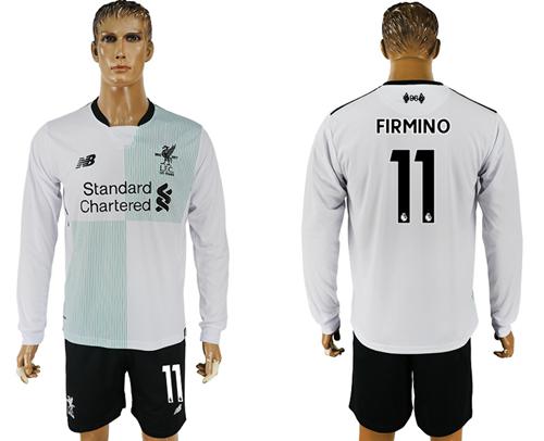Liverpool #11 Firmino Away Long Sleeves Soccer Club Jersey - Click Image to Close